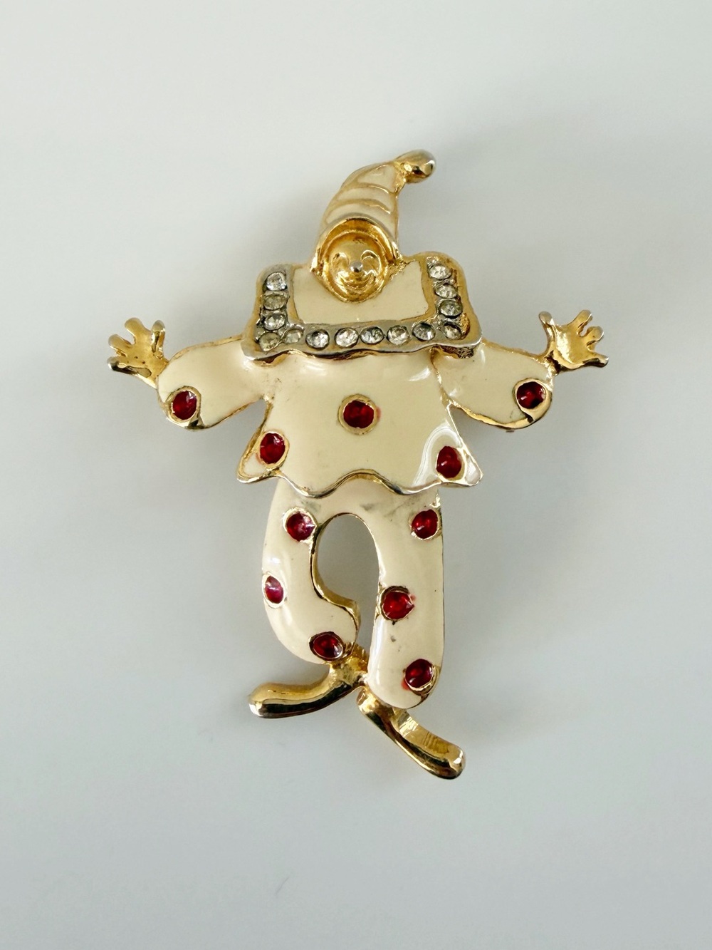 Vintage Dancing Dangle Clown Enamel Brooch Pin With Pendant Hook